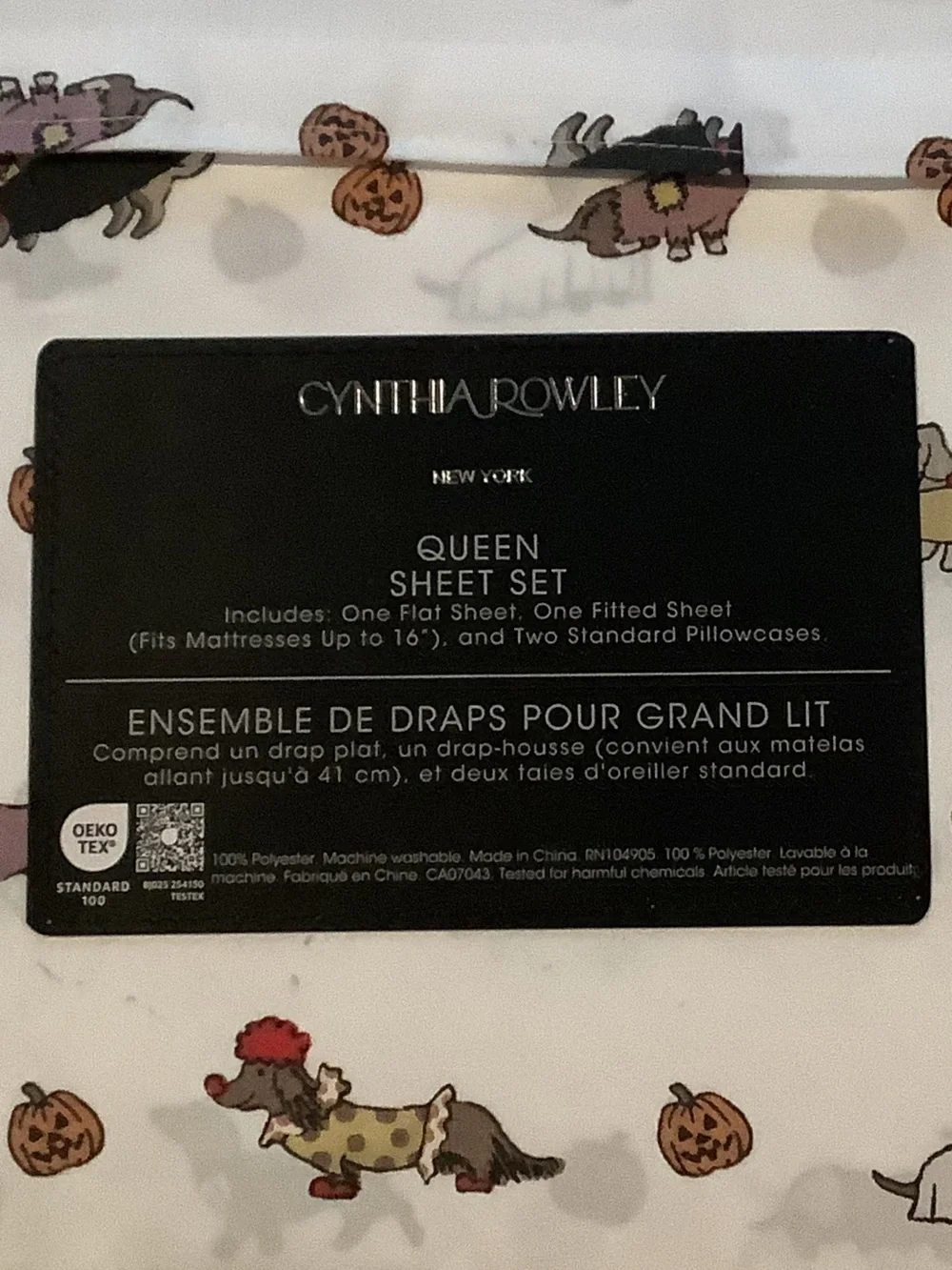 Cynthia Rowley Halloween Dachshund Dogs Queen Sheet Set New